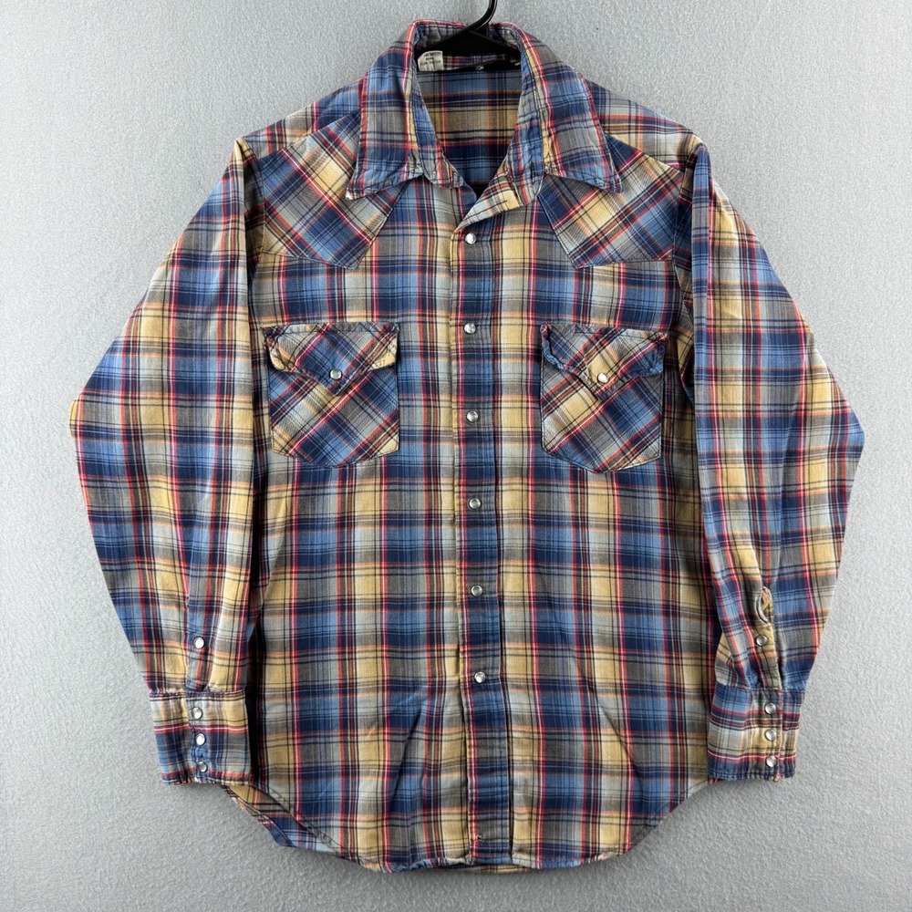 Vintage 70s Sears Western Wear Shirt Mens Medium All Cotton Pearl Snap Cowboy